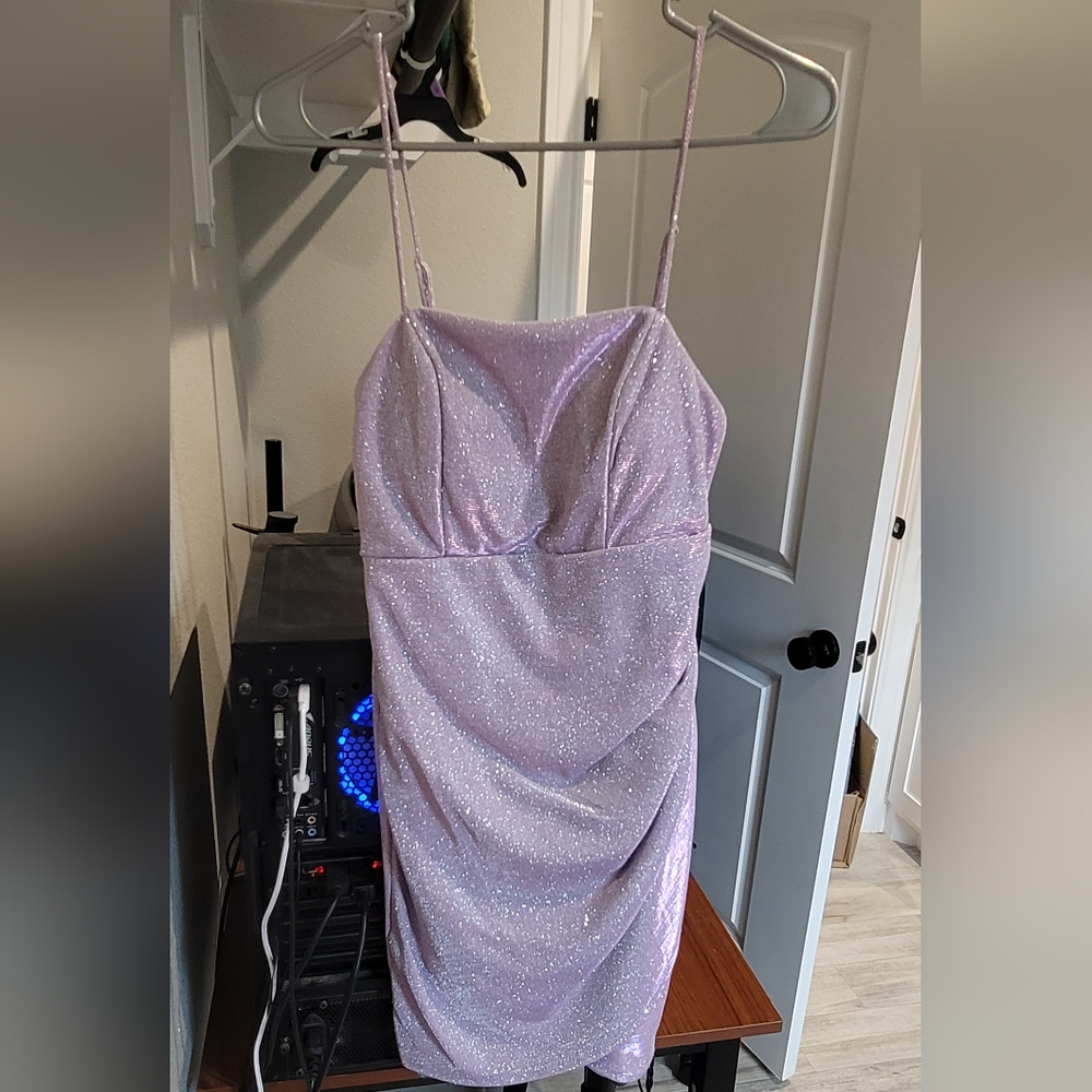 Purple shimmer mini dress